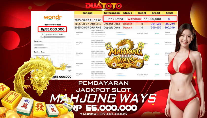 BUKTI PEMBAYARAN JACKPOT SLOT MAHJONG WAYS 07-08-2025