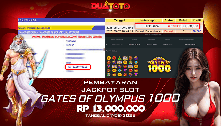 BUKTI PEMBAYARAN JACKPOT SLOT GATES OF OLYMPUS 1000 07-08-2025