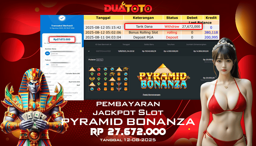 BUKTI PEMBAYARAN JACKPOT SLOT PYRAMID BONANZA  12-08-2025