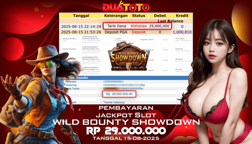 BUKTI PEMBAYARAN JACKPOT SLOT WILD BOUNTY SHOWDOWN 15-08-2025