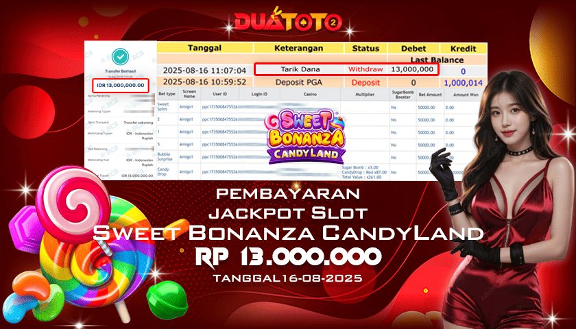 BUKTI PEMBAYARAN JACKPOT SLOT SWEET BONANZA CANDYLAND 16-08-2025