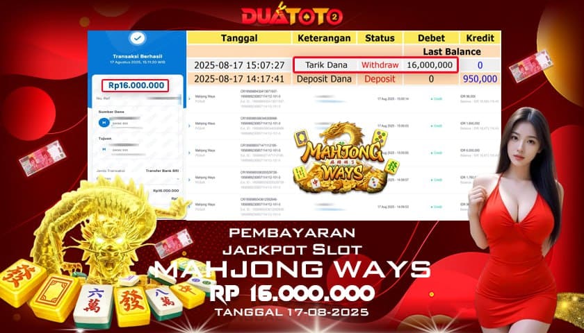 BUKTI PEMBAYARAN JACKPOT SLOT MAHJONG WAYS 17-08-2025