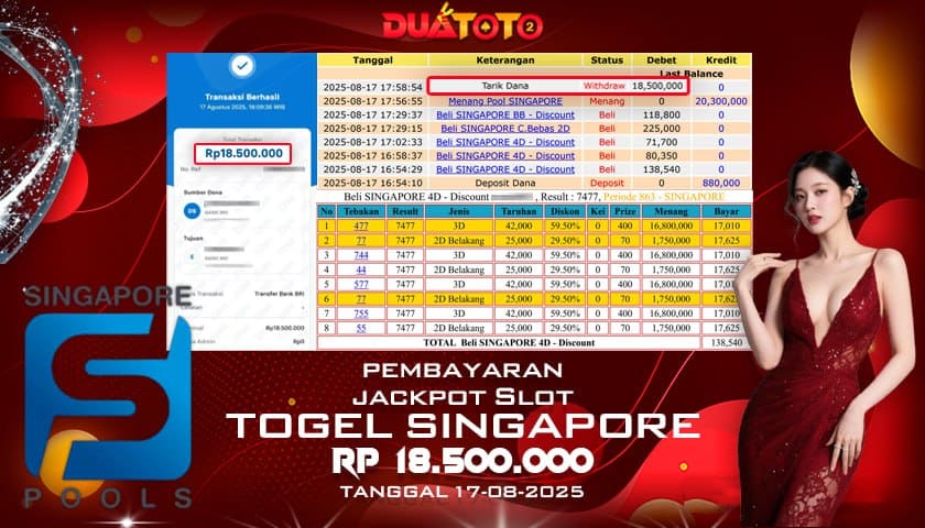 BUKTI PEMBAYARAN JACKPOT TOGEL SINGAPORE 17-08-2025