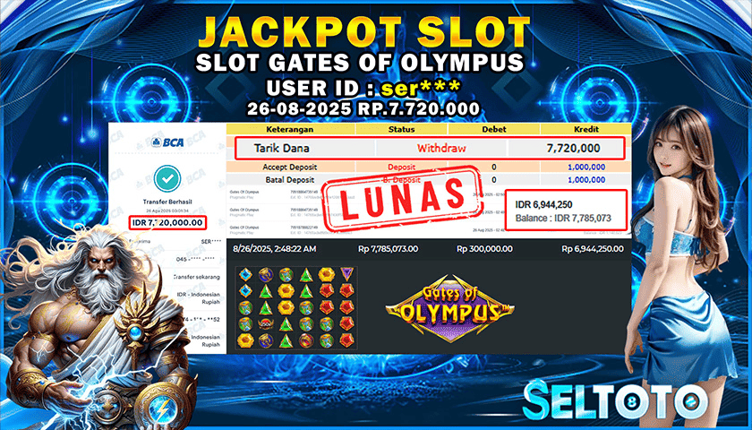 BUKTI PEMBAYARAN JACKPOT SLOT GATES OF OLYMPUS 26-08-2025 