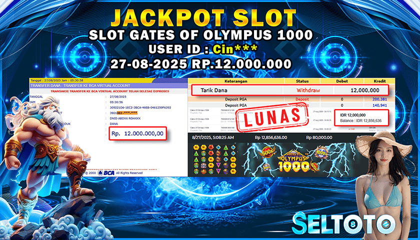 BUKTI PEMBAYARAN JACKPOT SLOT GATES OF OLYMPUS 1000 27-08-2025 