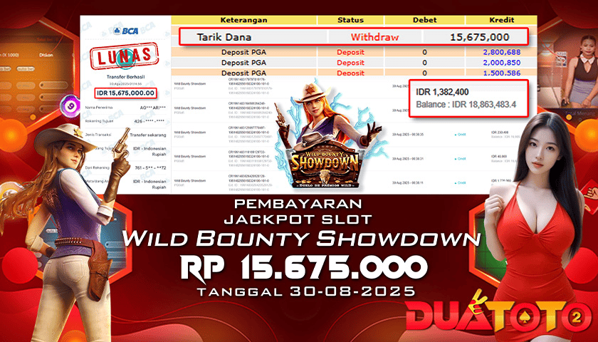 BUKTI PEMBAYARAN JACKPOT SLOT WILD BOUNTY SHOWDOWN 30-08-2025