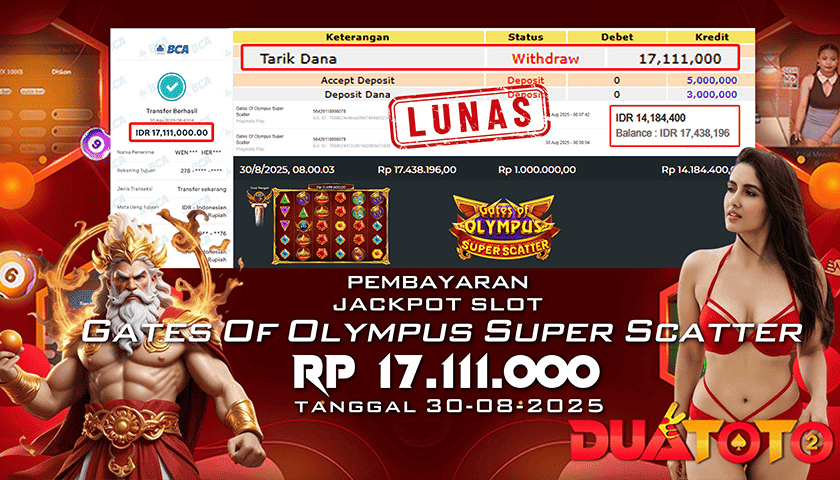 BUKTI PEMBAYARAN JACKPOT SLOT GATES OF OLYMPUS SUPER SCETTER 30-08-2025