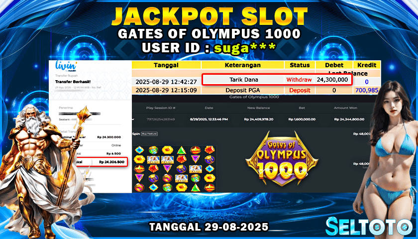 BUKTI PEMBAYARAN JACKPOT SLOT GATES OF OLYMPUS 1000 29-08-2025