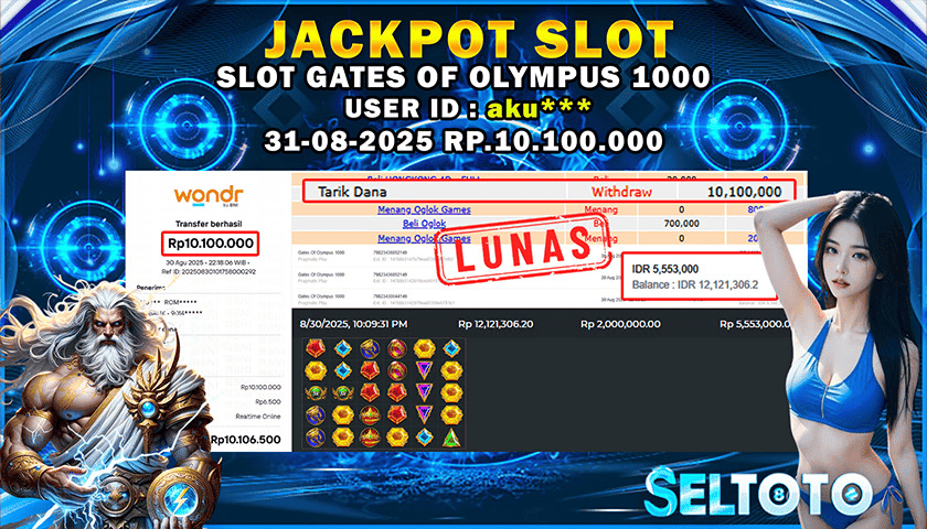 BUKTI PEMBAYARAN JACKPOT SLOT GATES OF OLYMPUS 1000 30-08-2025