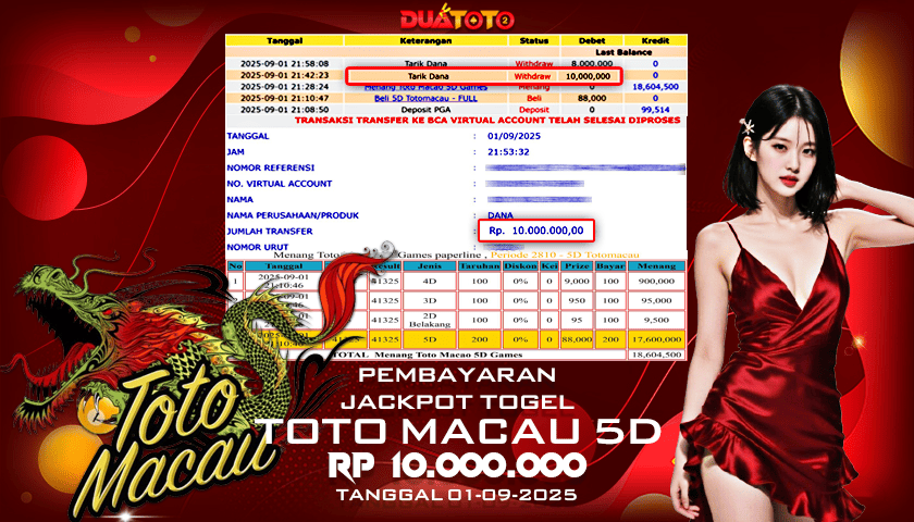 BUKTI PEMBAYARAN JACKPOT TOGEL TOTO MACAU 01-09-2025