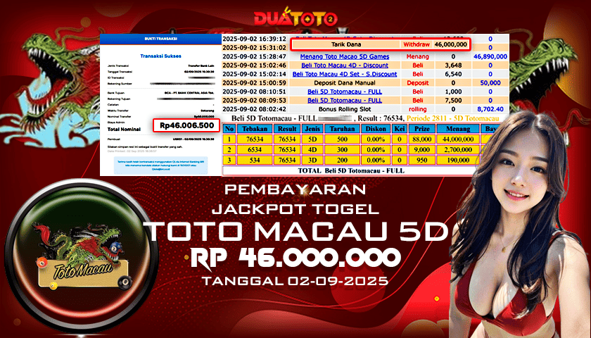 BUKTI PEMBAYARAN JACKPOT TOGEL TOTO MACAU 5D 02-09-2025