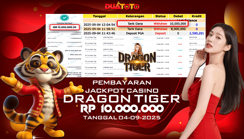 BUKTI PEMBAYARAN JACKPOT CASINO DRAGON TIGER 04-09-2025