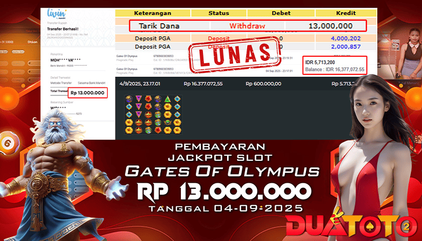 BUKTI PEMBAYARAN JACKPOT SLOT GATES OF OLYMPUS 04-09-2025