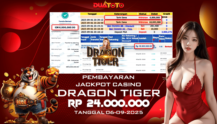 BUKTI PEMBAYARAN JACKPOT CASINO DRAGON TIGER 06-09-2025