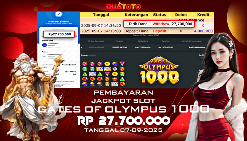 BUKTI PEMBAYARAN JACKPOT SLOT GATES OF OLYMPUS 1000 07-09-2025