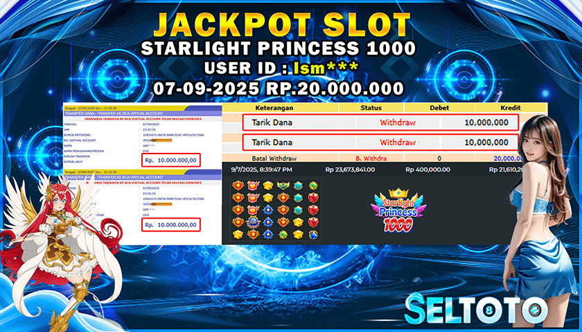 BUKTI PEMBAYARAN JACKPOT SLOT STARLIGHT PRINCESS 1000 07-09-2025