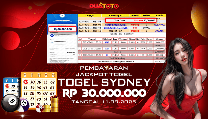 BUKTI PEMBAYARAN JACKPOT TOGEL SYDNEY 11-09-2025