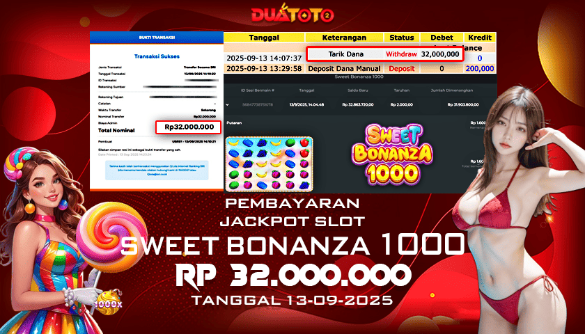 BUKTI PEMBAYARAN JACKPOT SLOT SWEET BONANZA 1000 13-09-2025