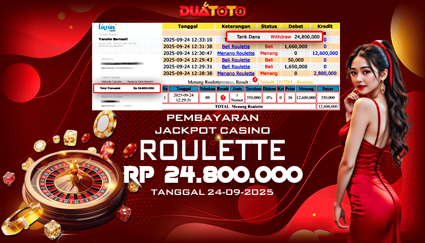 BUKTI PEMBAYARAN JACKPOT CASINO ROULETTE  24-09-2025
