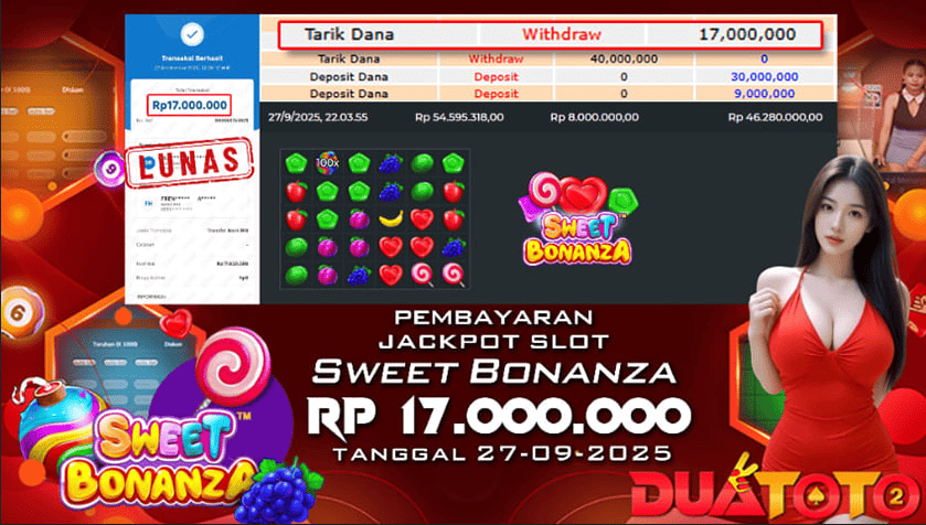 BUKTI PEMBAYARAN JACKPOT SLOT SWEET BONANZA 27-09-2025