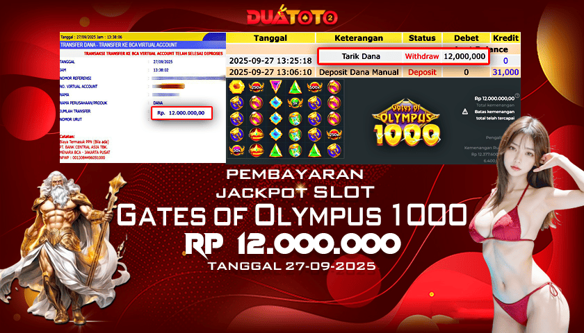 BUKTI PEMBAYARAN JACKPOT SLOT GATES OF OLYMPUS 1000 27-09-2025