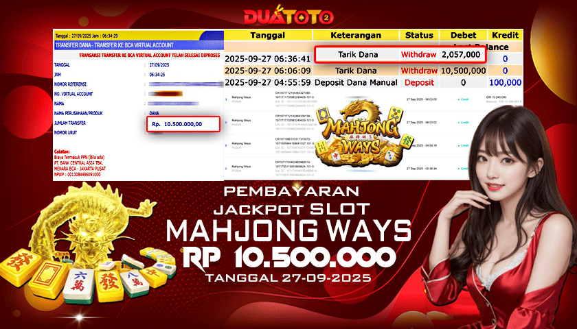BUKTI PEMBAYARAN JACKPOT SLOT MAHJONG WAYS 27-09-2025