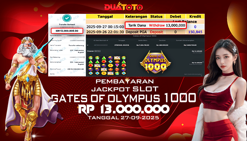 BUKTI PEMBAYARAN JACKPOT SLOT GATES OF OLYMPUS 1000 27-09-2025