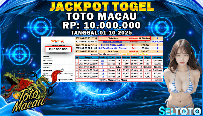 BUKTI PEMBAYARAN JACKPOT TOGEL TOTO MACAU 01-10-2025