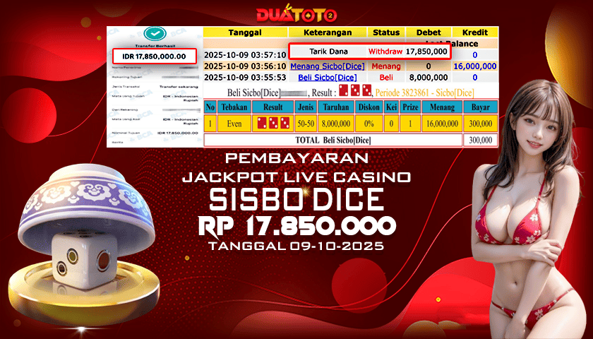 BUKTI PEMBAYARAN JACKPOT LIVE CASINO SISBO DICE 07-10-2025
