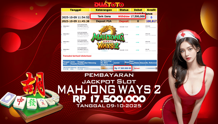 BUKTI PEMBAYARAN JACKPOT SLOT MAHJONG WAYS 2  09-10-2025