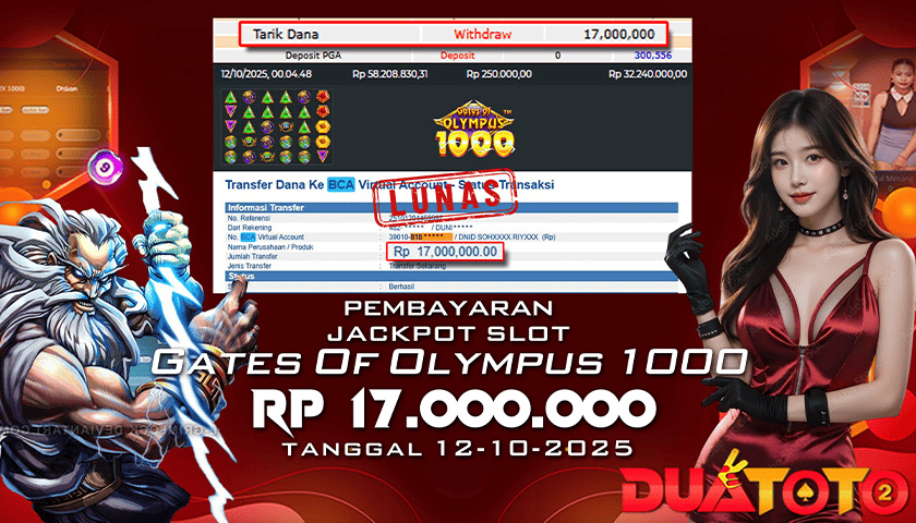 BUKTI PEMBAYARAN JACKPOT SLOT GATES OF OLYMPUS 1000 12-10-2025