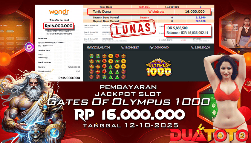 BUKTI PEMBAYARAN JACKPOT SLOT GATES OF OLYMPUS 1000 12-10-2025