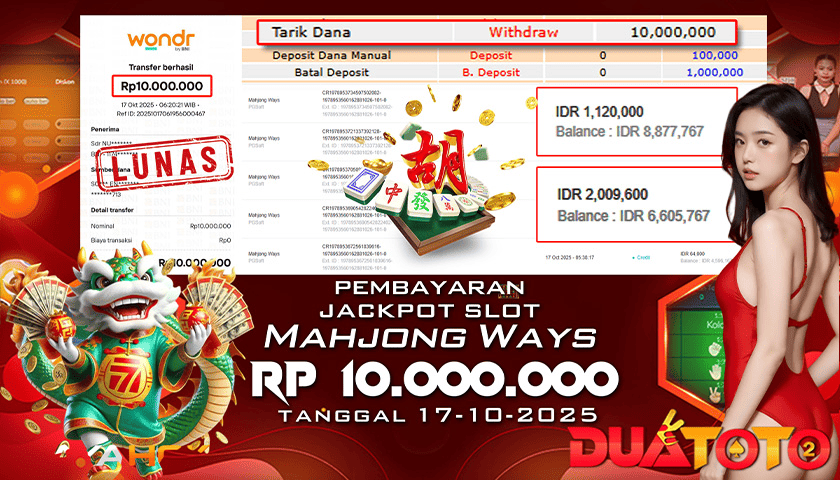 BUKTI PEMBAYARAN JACKPOT SLOT MAHJONG WAYS 17-10-2025