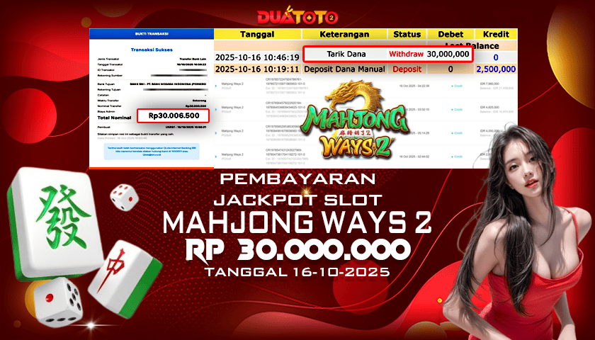 BUKTI PEMBAYARAN JACKPOT SLOT MAHJONG WAYS 2  16-10-2025