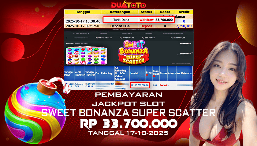 BUKTI PEMBAYARAN JACKPOT SLOT SWEET BONANZA SUPER SCATTER 17-10-2025