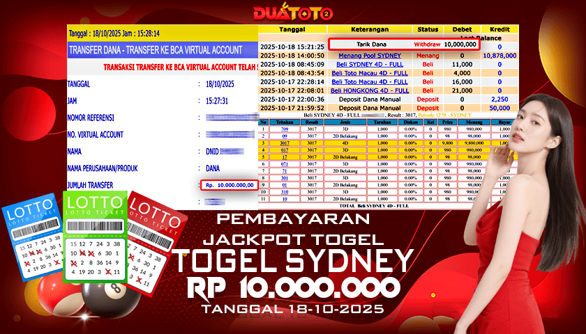 BUKTI PEMBAYARAN JACKPOT TOGEL SYDNEY 18-10-2025
