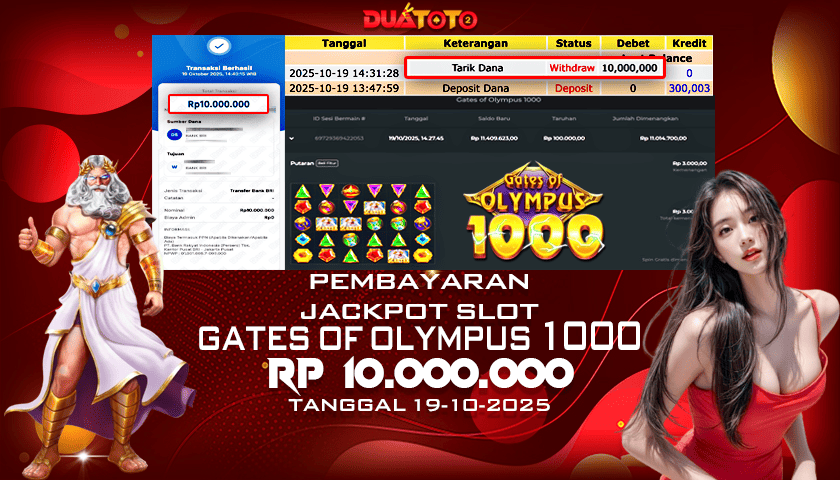 BUKTI PEMBAYARAN JACKPOT SLOT GATES OF OLYMPUS 1000 19-10-2025