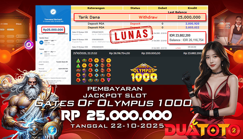 BUKTI PEMBAYARAN JACKPOT SLOT SATES OF OLYMPUS 1000 22-10-2025