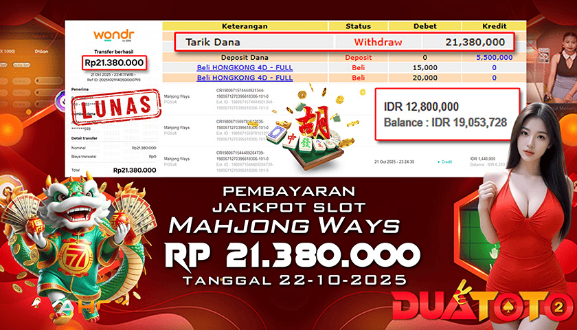 BUKTI PEMBAYARAN JACKPOT SLOT MAHJONG WAYS 22-10-2025