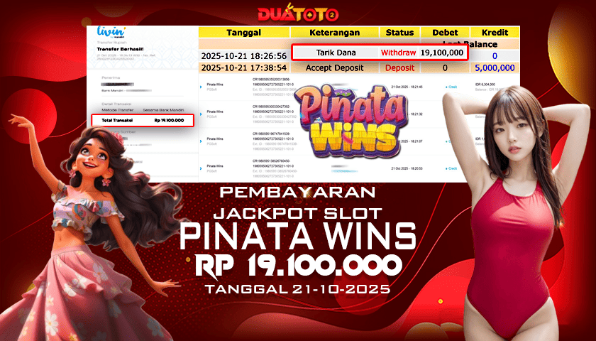 BUKTI PEMBAYARAN JACKPOT SLOT PINATA WINS 21-10-2025