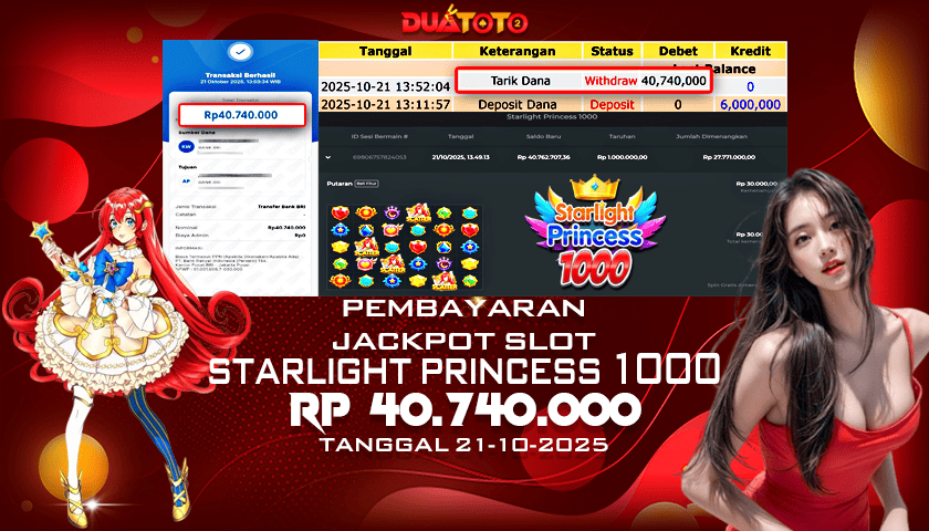 BUKTI PEMBAYARAN JACKPOT SLOT STARLIGHT PRINCESS 1000 21-10-2025