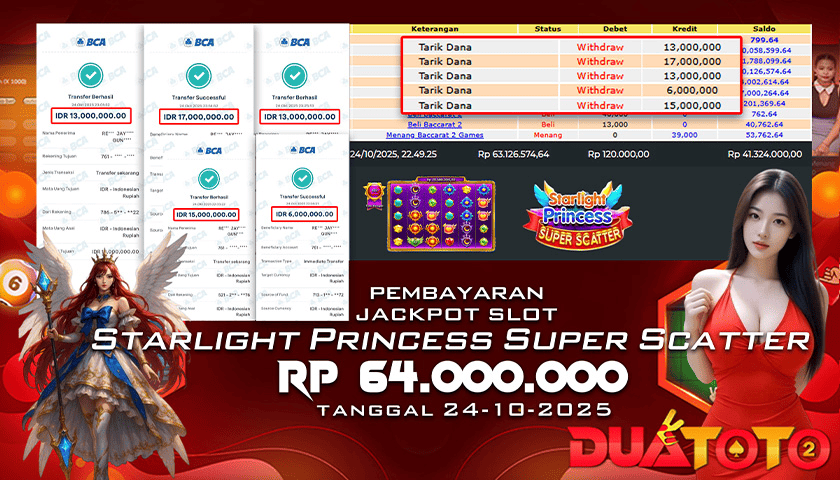 BUKTI PEMBAYARAN JACKPOT SLOT STARLIGHT PRINCESS SUPER SCETTER 24-10-2025