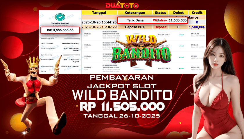 BUKTI PEMBAYARAN JACKPOT SLOT WILD BANDITO 26-10-2025