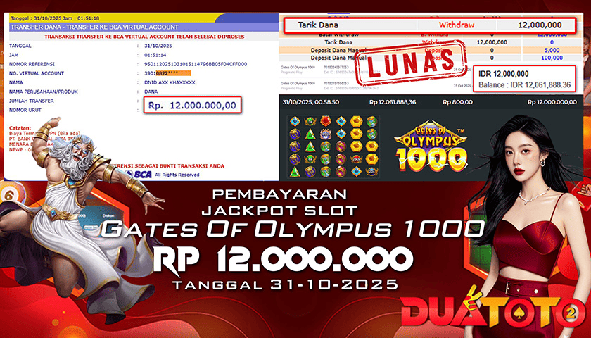BUKTI PEMBAYARAN JACKPOT SLOT GATES OF OLYMPUS 1000 31-10-2025