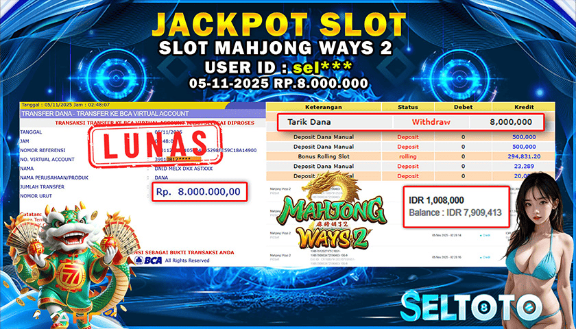 BUKTI PEMBAYARAN JACKPOT SLOT MAHJONG WAYS 2 05-11-2025