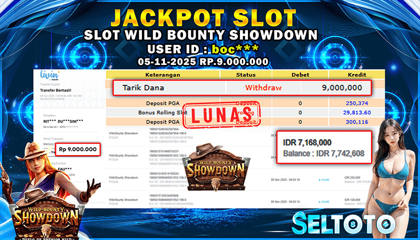 BUKTI PEMBAYARAN JACKPOT SLOT WILD BOUNTY SHOWDOWN 05-11-2025