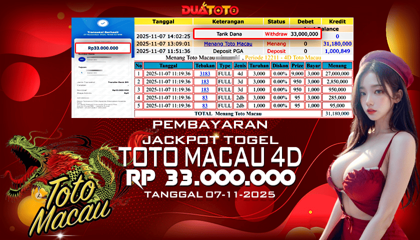 BUKTI PEMBAYARAN JACKPOT TOGEL TOTO MACAU 4D 07-11-2025
