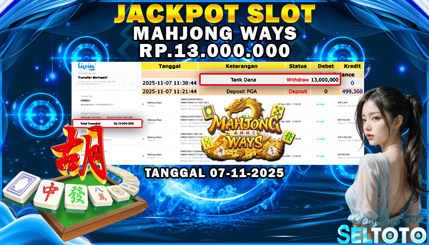 BUKTI PEMBAYARAN JACKPOT SLOT MAHJONG WAYS 07-11-2025