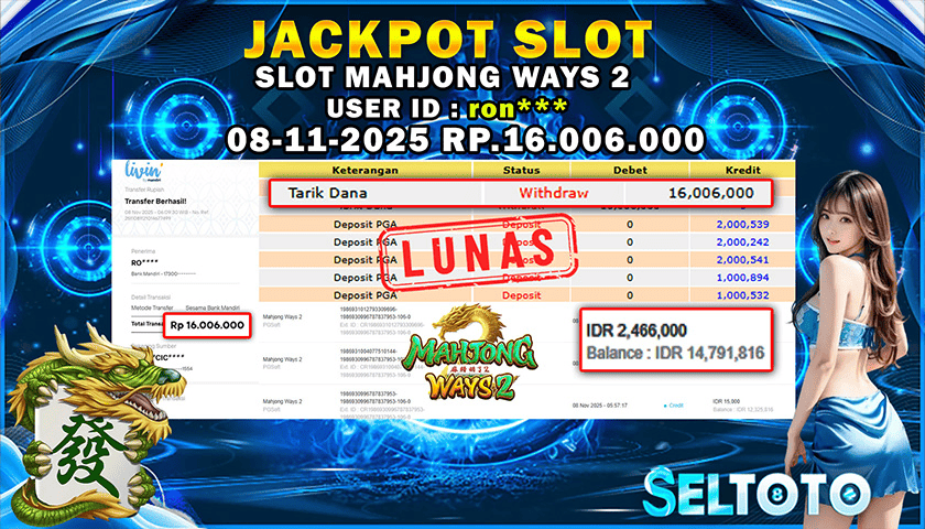 BUKTI PEMBAYARAN JACKPOT SLOT MAHJONG WAYS2 08-11-2025