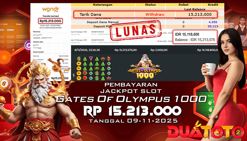 BUKTI PEMBAYARAN JACKPOT SLOT GATES OF OLYMPUS 1000 09-11-2025
